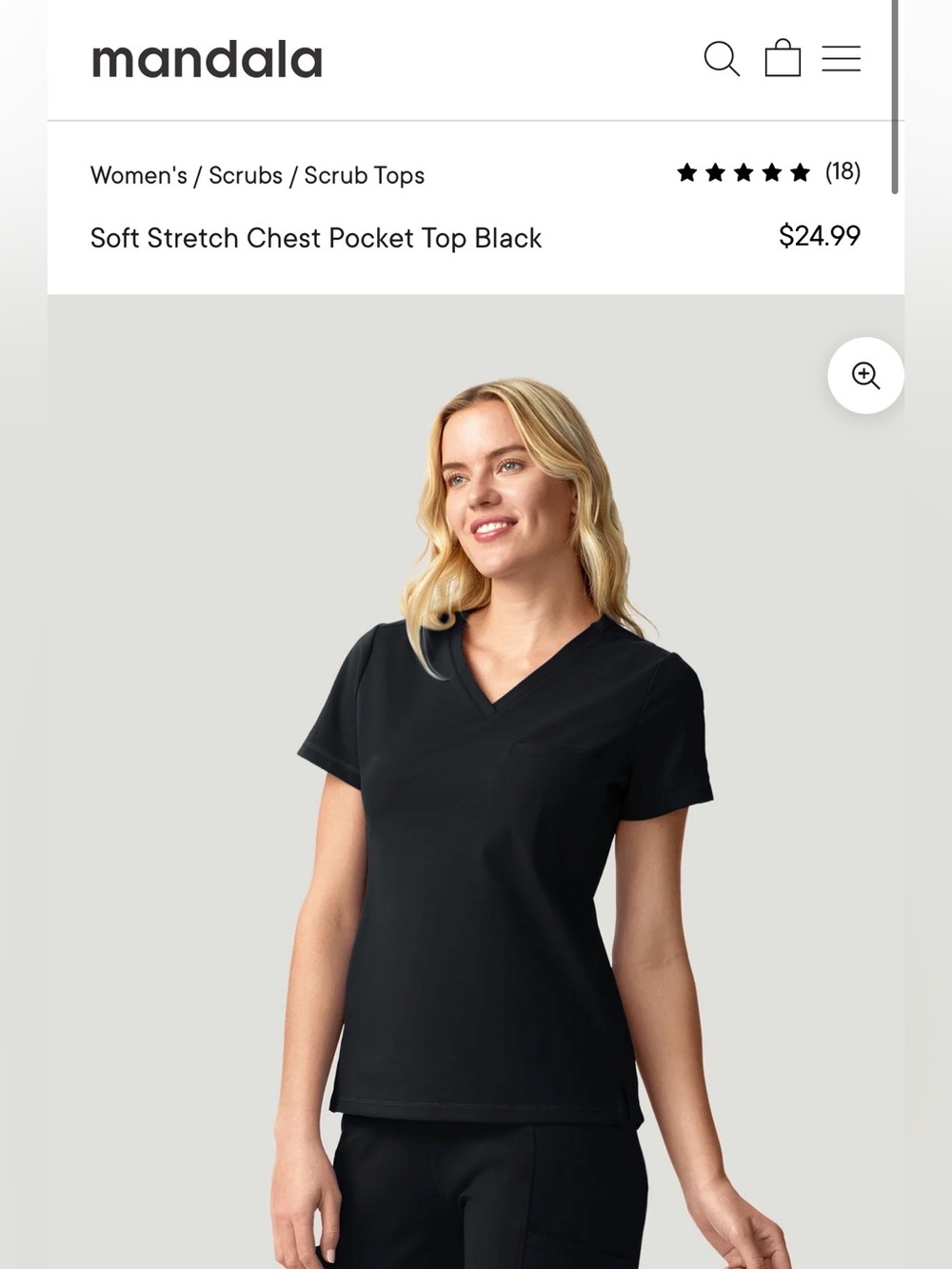 Sz M Black Mandala One Pocket Scrub Top